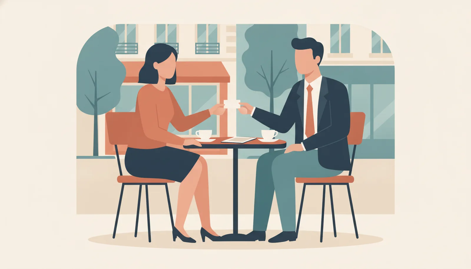 Deux entrepreneurs échangent une carte à la terrasse d'un café